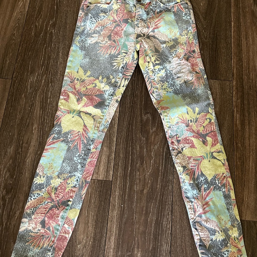 Y2k CURRENT / ELLIOTT  Flower / jungle skinnies